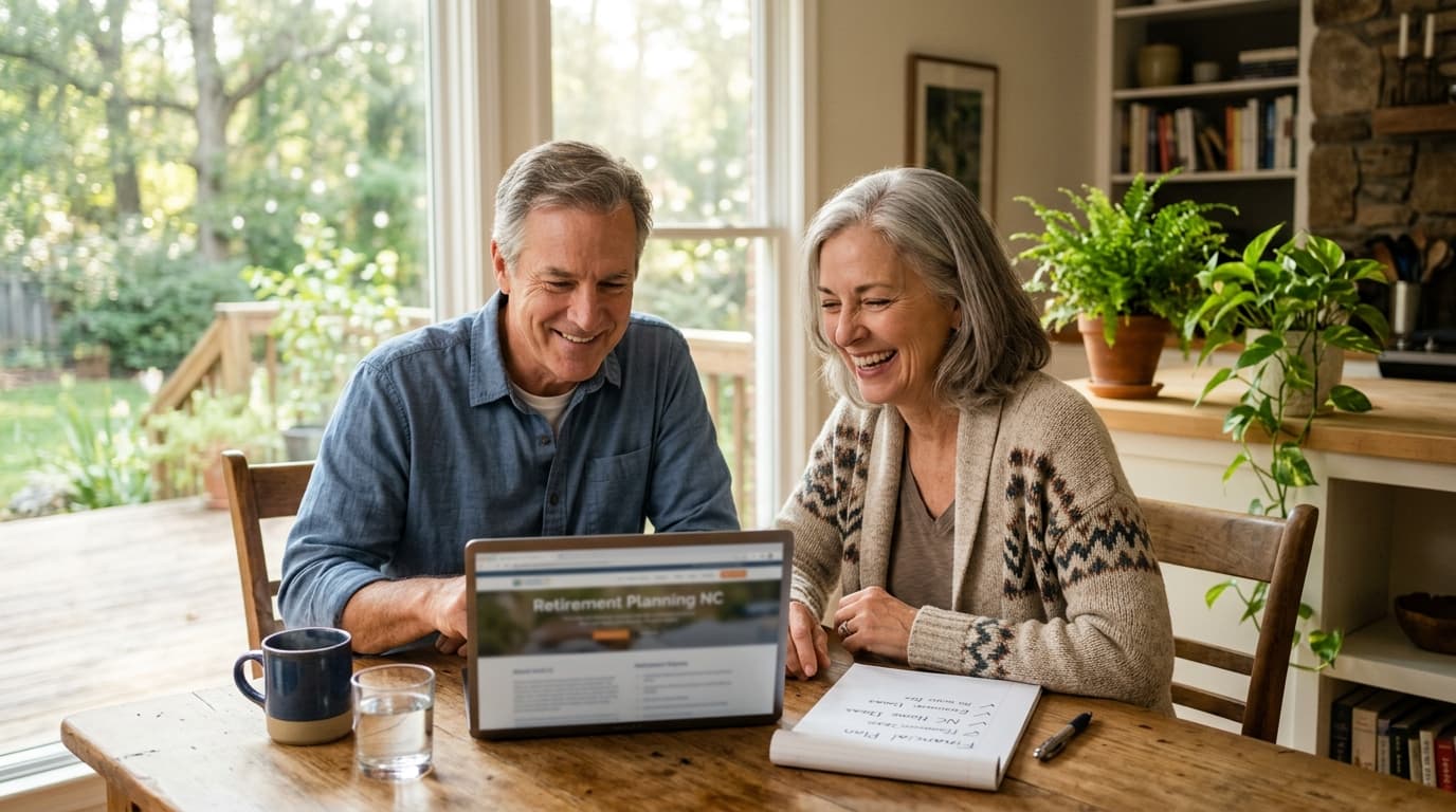 Retired couple smiling outdoors