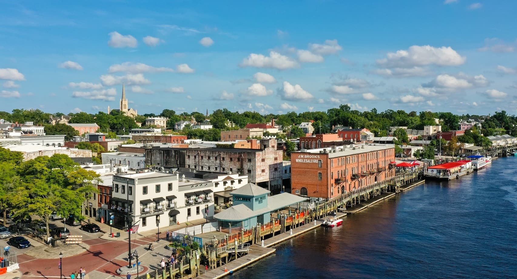 Aerial view of the Wilmington, North Carolina, riverfront